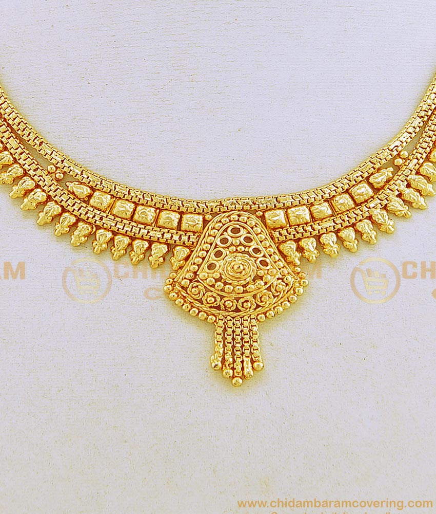 NLC670 - One Gram Gold Simple Gold Covering Necklace Design Online Shopping