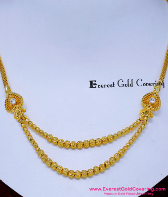 NLC1800 - Attractive White Stone Gold Beads Double Layer Necklace