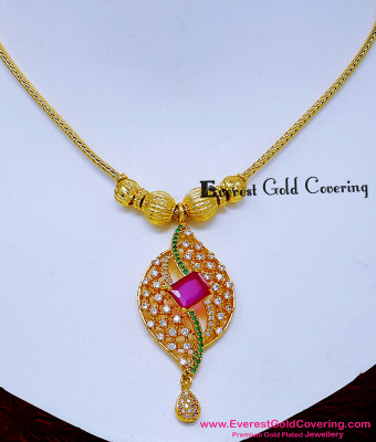 NLC1804 - Latest Gold Model White and Pink Stone Necklace Design