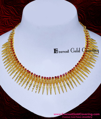 NLC1808 - Traditional Ruby Stone Gold Forming Mullamottu Necklace