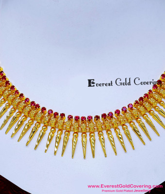 NLC1808 - Traditional Ruby Stone Gold Forming Mullamottu Necklace