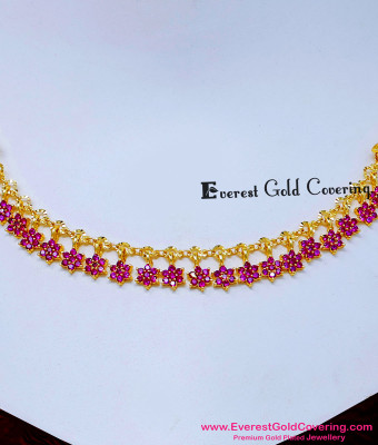 NLC1824 - Elegant Gold Plated Ruby Stone Floral Design Necklace