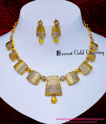 NLC1829 - Latest Ad Stone Antique Gold Necklace with Earrings Set