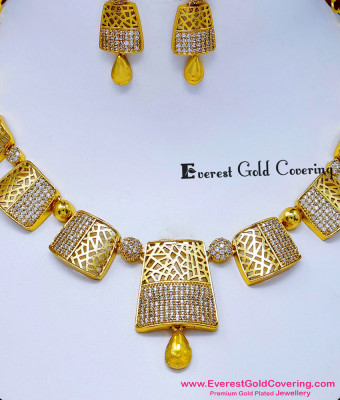 NLC1829 - Latest Ad Stone Antique Gold Necklace with Earrings Set