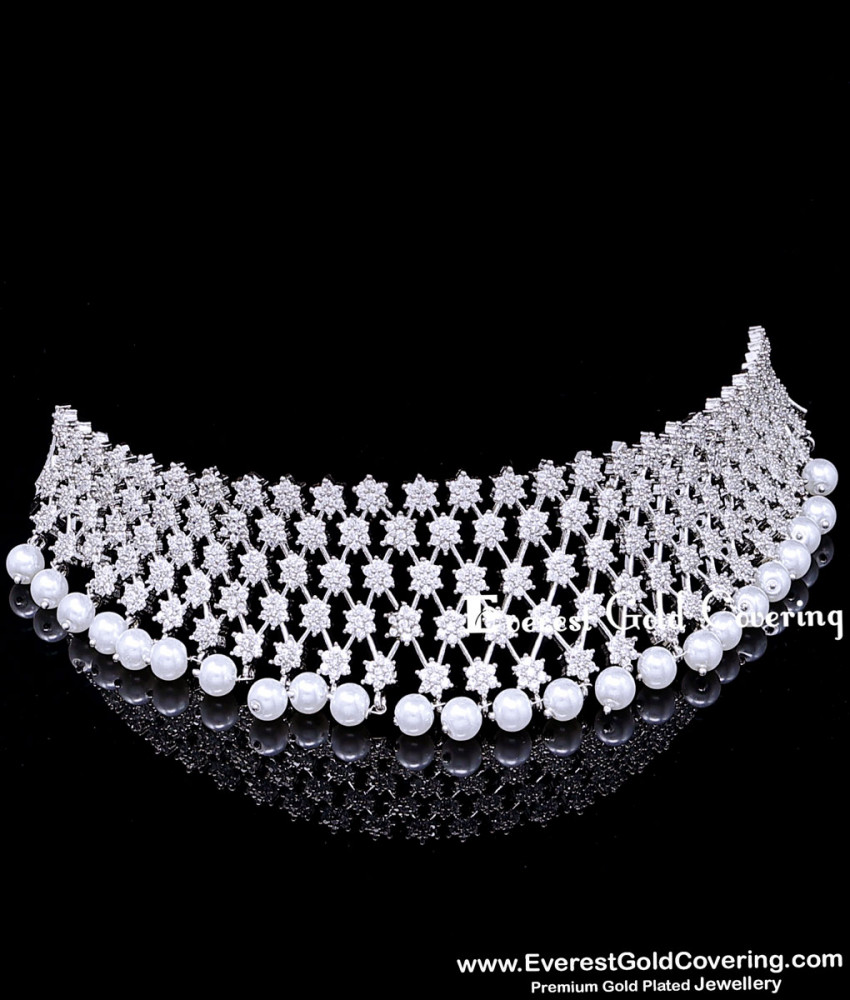 Premium Pearl and American Diamond Stone Choker Set