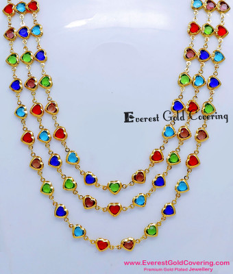 NLC1839 - Latest Heart Design Gemstone Multicolor Stone Necklace