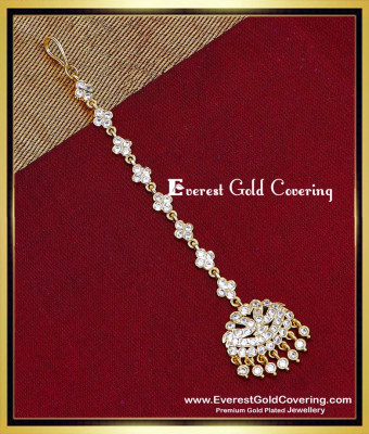 NCT396 - Cute White Stone Light Weight New Gold Maang Tikka Designs