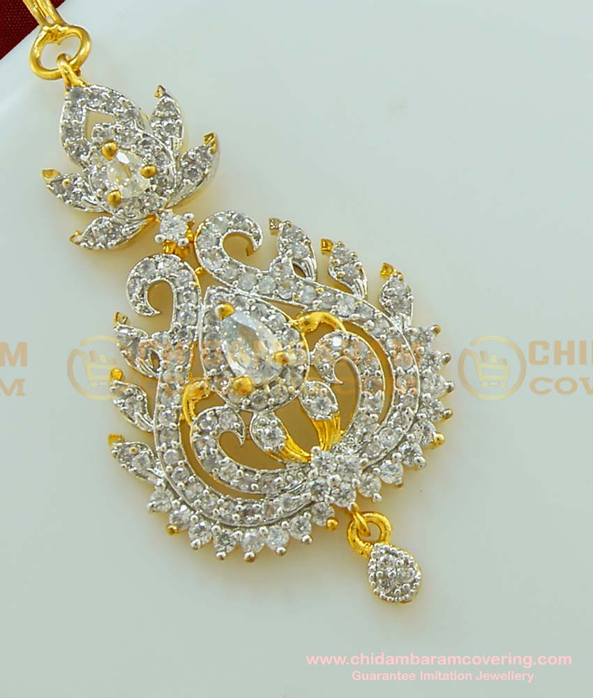 Nct099 - Elegant Party Wear Real Diamond Maang Tikka Design Modern Short Maang Tikka for Lehenga 