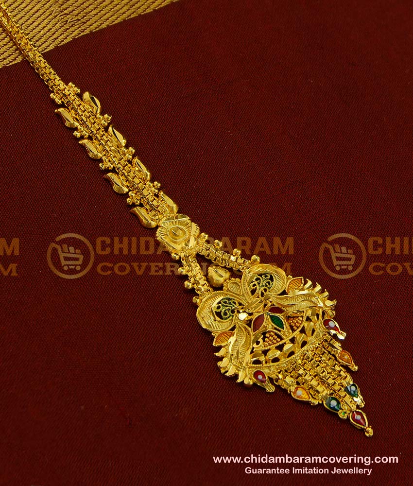 NCT134 - Bridal Wear Gold Forming Enamel Design Maang Tikka Nethichutti Design Online