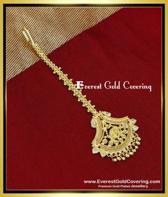 NCT355 - Gold Plated Wedding Plain Latest Maang Tikka Design