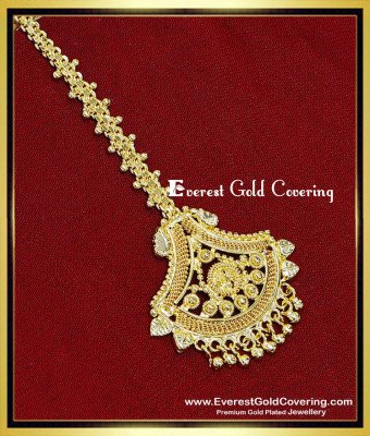 NCT355 - Gold Plated Wedding Plain Latest Maang Tikka Design