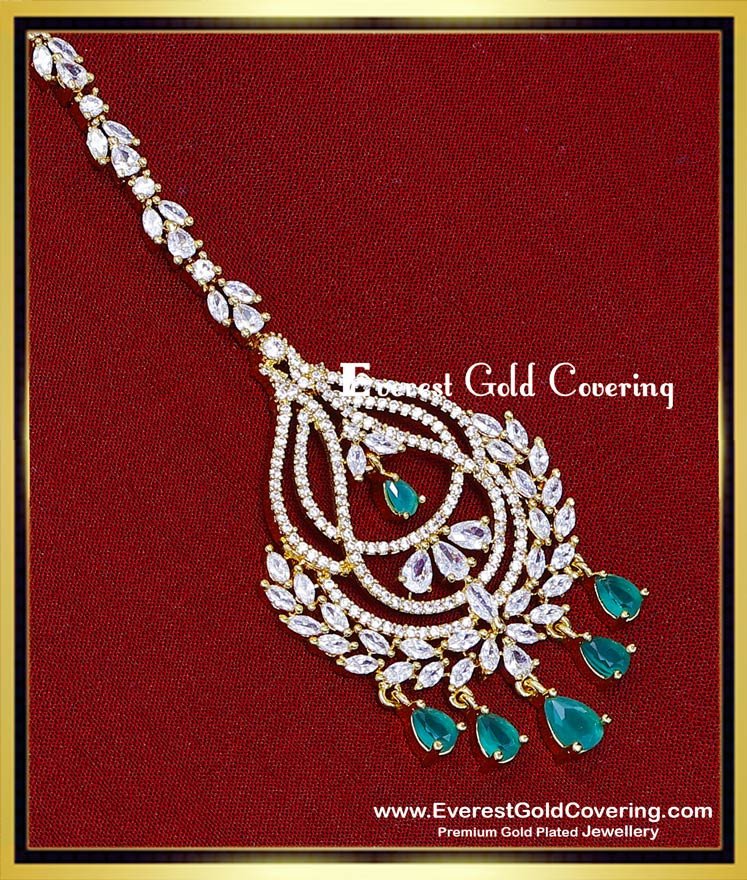 emerald green maang tikka