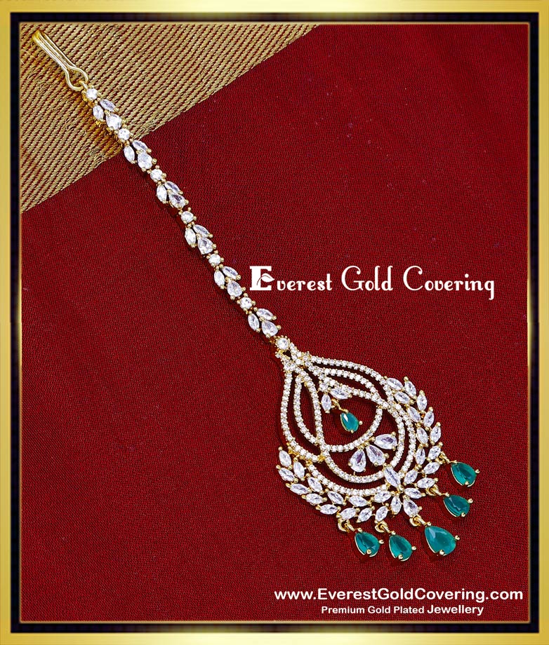 emerald green maang tikka