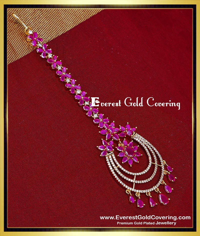 pink stone maang tikka 