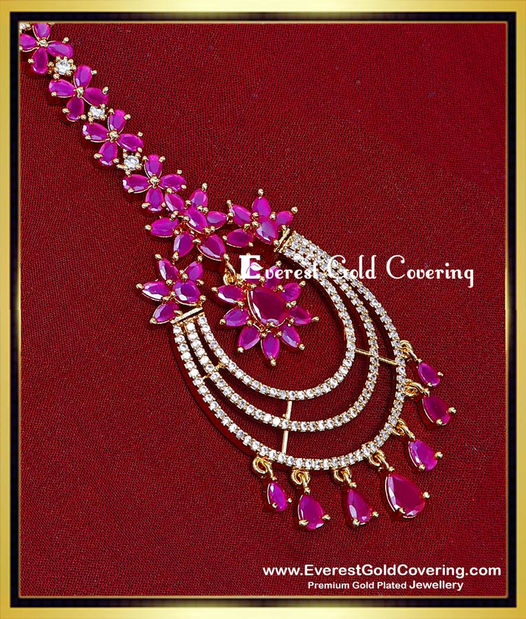 pink stone maang tikka 