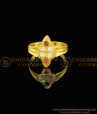 RNG073 - Gold Plated White and Ruby Stone Gold Design Original Impon Ring for Women