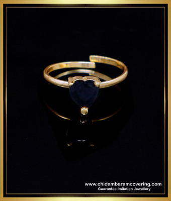 RNG407 - Black Stone Heart Design Adjustable Rings for Women