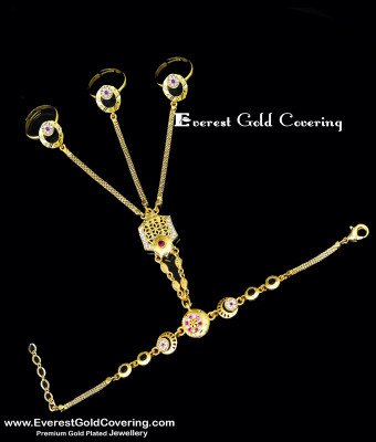 RNG572 - Bridal Jewellery Adjustable Bracelet Attached To 3-Ring Set