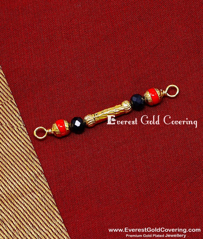 Gold pavazham black beads thali