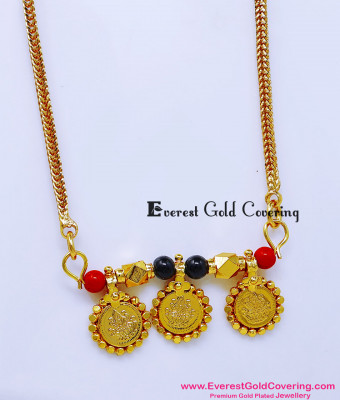 THN103 - Best Quality 1 Gram Gold Lakshmi Coin Thali Chain Design