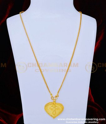 THN56-LG - 30 Inches Pure Gold Plated Daily Use Christian Cross Plain Heart Thali Designs