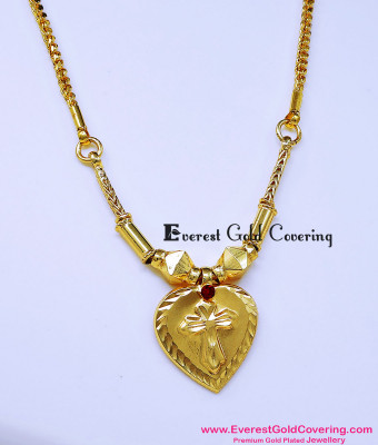 THN88 - Gold Plated Long Chain with Thali Design Christian