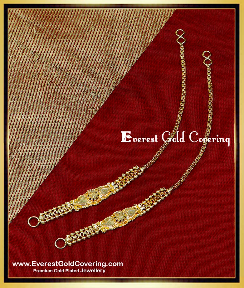 ear chain gold design, ear chain gold designs, side mattal designs in gold, mattal designs, 1 gram gold mattal designs, gold plated mattal