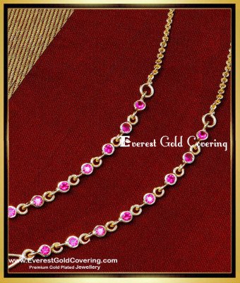 MAT213 - Simple Ruby Stone Gold Plated Ear Chain Impon Side Mattal