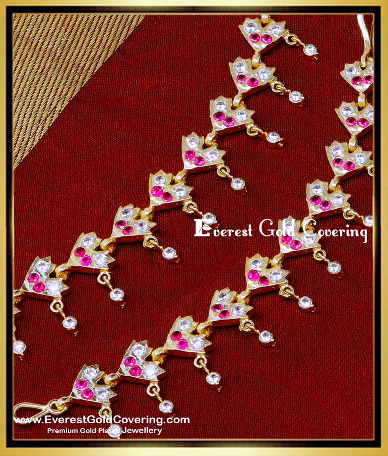 gold plated kaan chain earrings,white stone champaswaralu, matilu designs, ear chain designs, 2 gram gold ear chain, Women ear chain designs, stone kan chain designs, impon mattal designs, 1 gram gold ear chain designs